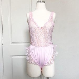 Retro Pink lace coquette style lingerie bodysuit